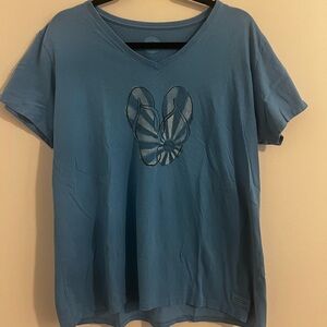 Life Is Good Slate Blue V-Neck Tee - Sandals